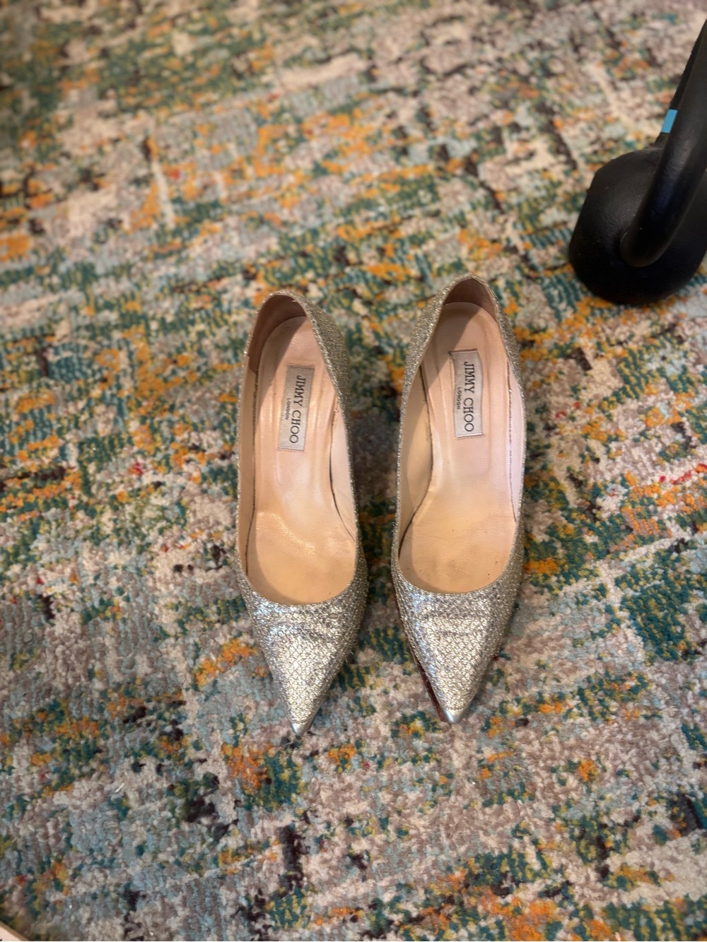 Jimmy Choo Silver Glitter Pointed Pumps